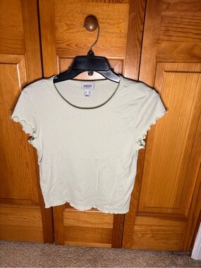 Light Sage Ribbed Lettuce-Edge Short Sleeve Tee